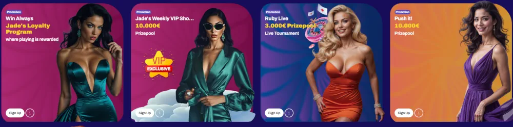 Candy Spinz Sonderangebote Abschnitt, der VIP-Status, Herausforderungen und Bonuskrabbe hervorhebt.